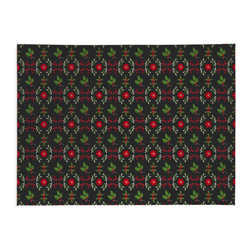 Tapis de cuisine Botanical Poinsettia, Gris anthracite, Rectangle 7 pi x 5 pi