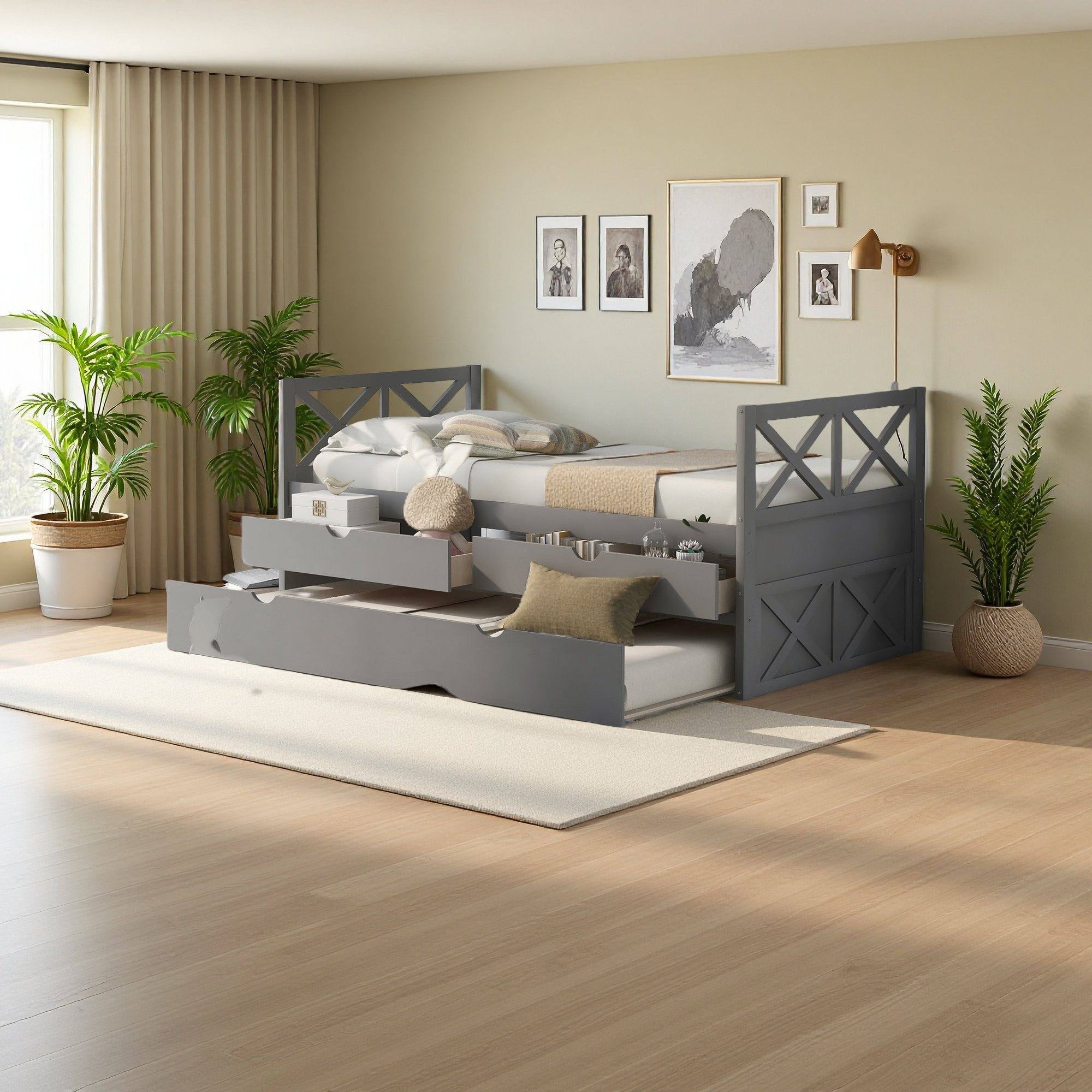 Multi-Functional Daybed with Drawers and Trundle - White