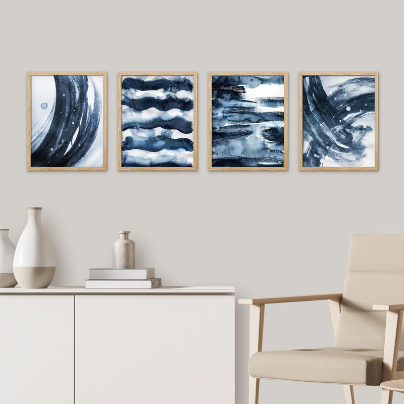 «Bathroom Decor Multicolor», bleu pastel, coups de pinceau, collage, formes abstraites multicolores, encadré sur papier, impression de 4 pièces