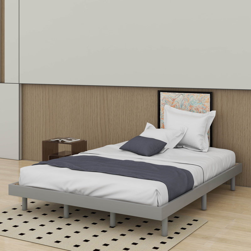 Lit plateforme flottant de conception moderne, Gris, Grand lit