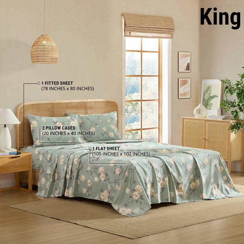 HLC.ME Vintage Green Floral Bed Sheets - Wrinkle Resistant & Ultra Soft - Fits Mattresses up to 15 Inches Deep