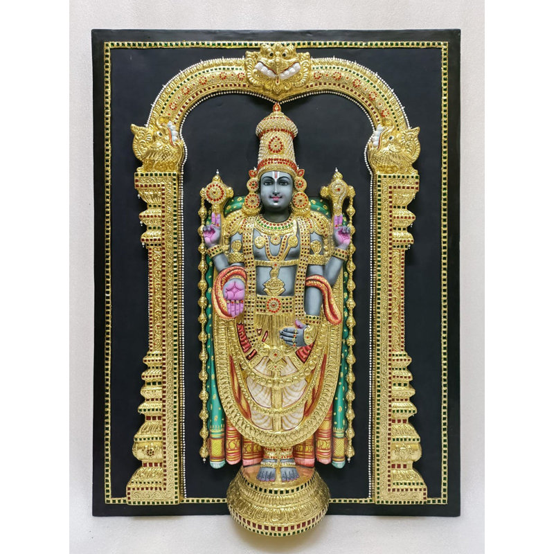 «Lord Perumal Tanjore», peinture avec cadre | Super visage en relief 3D