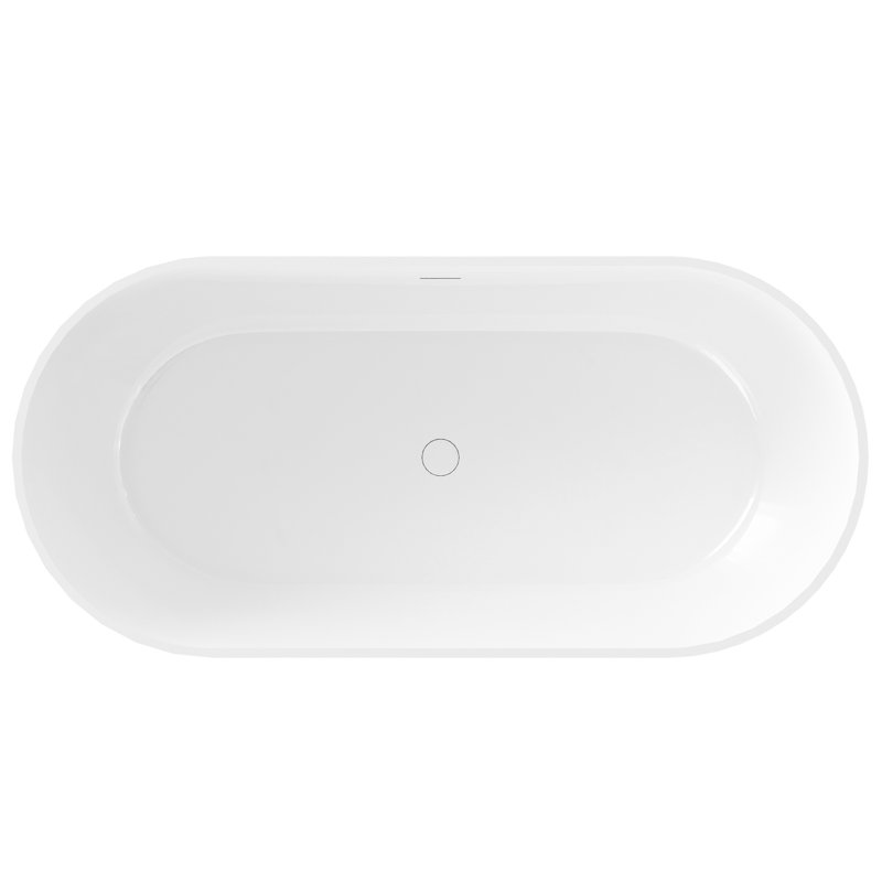 Glossy White 63" Freestanding Soaking Bathtub, Solid Surface Material, With Overflow And Pop - Up Drain, Ideal For A Spa Like Experience, Strong Stone Resin Bathtub In White, Construction, Center