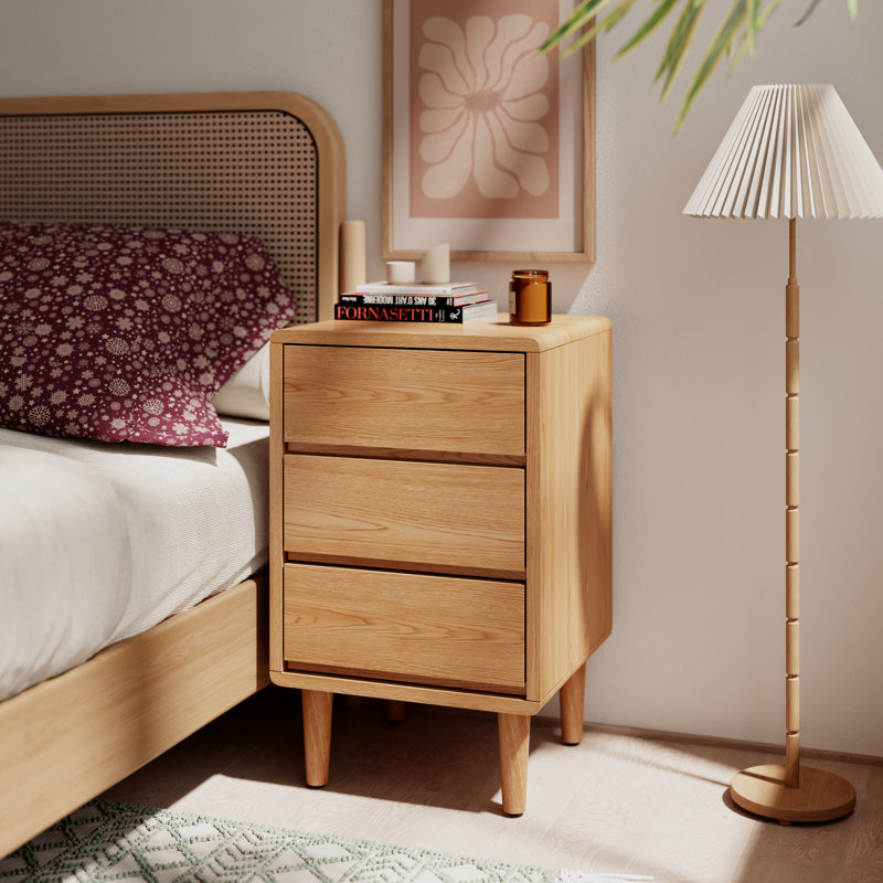 Aevah Solid Wood Mid-Century Modern Nightstand, Tan, 25.9" H