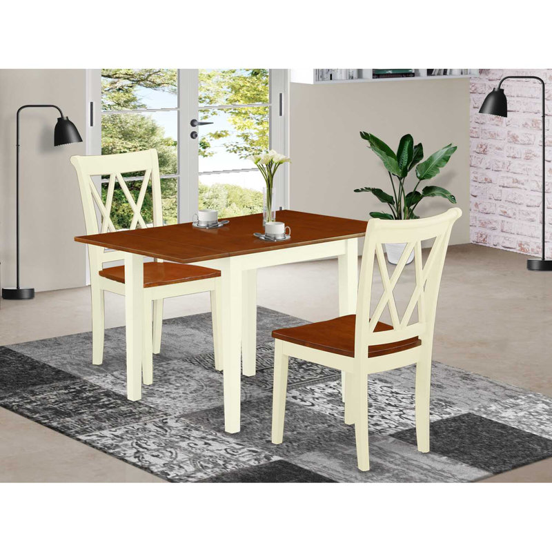 L'ensemble de 3 pièces de table de salle à manger moderne contient une table rectangulaire en bois avec Dropleaf et 2 chaises de salle à manger, lin blanc