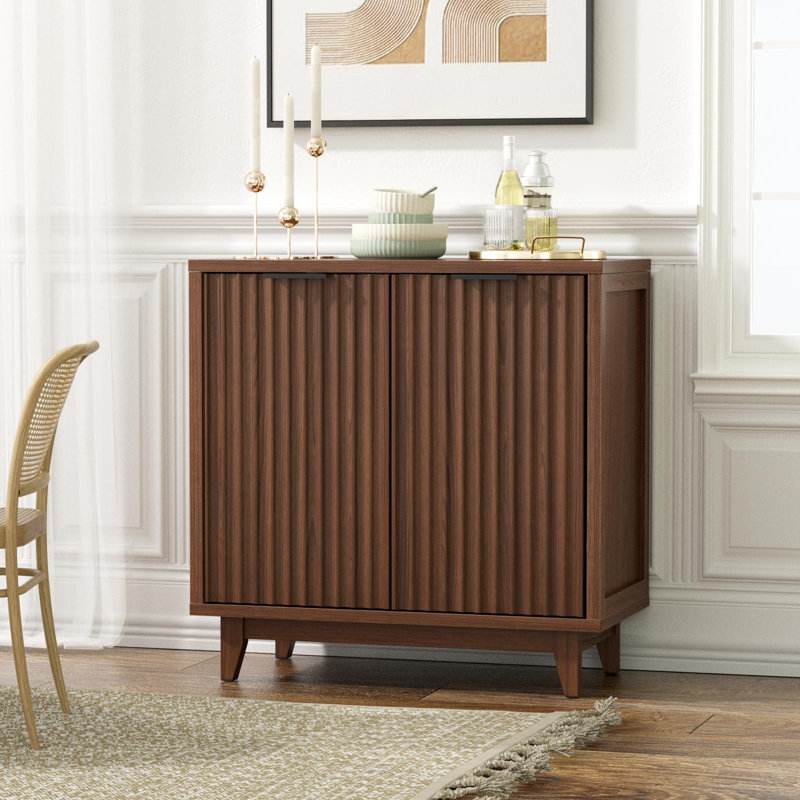 Multifunctional  Storage Cabinet with 2 Door, Walnut/Black, 31.4" H x 31.4" W x 15.3" D