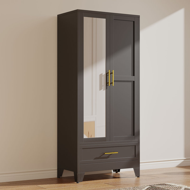 70,87 po Armoire de rangement en métal avec miroir et tiroir, Noir