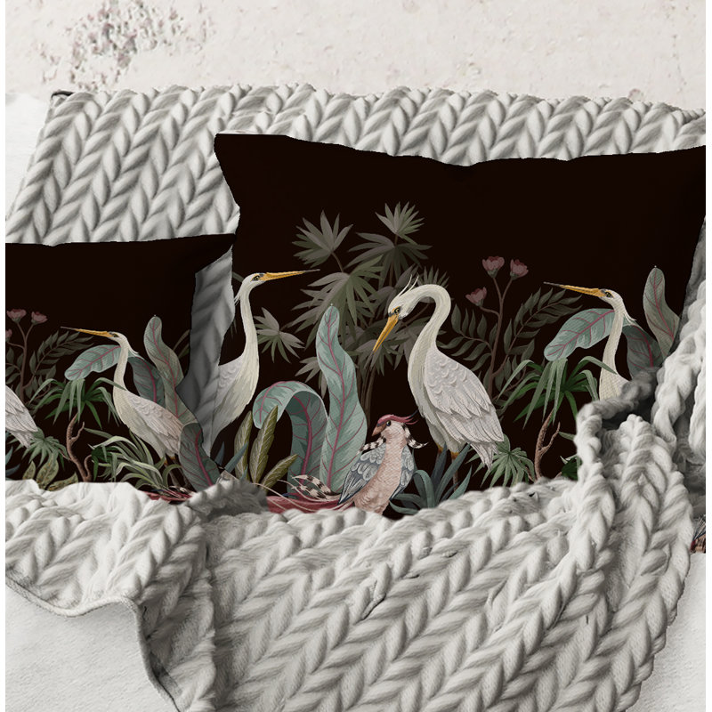 Coussin Rectangle, chinoiserie avec oiseaux et pivoines III - imprimé traditionnel