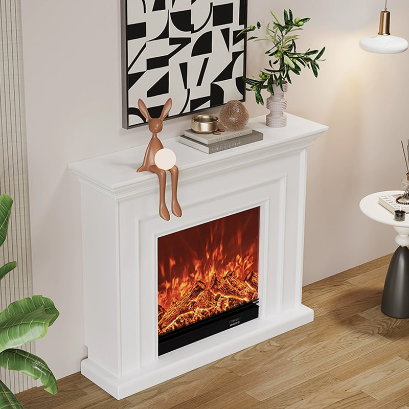 Foyer électrique en bois massif beige