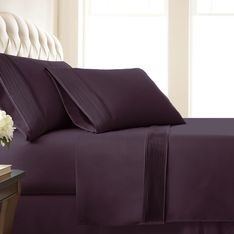 Southshore Fine Linens Vilano Extra Deep Pocket Pleated Sheet Set, Double-Brushed Microfiber 21-Inch Deep Pocket Sheets with Pleated Hem, 1 Pillowcase, Twin, Purple