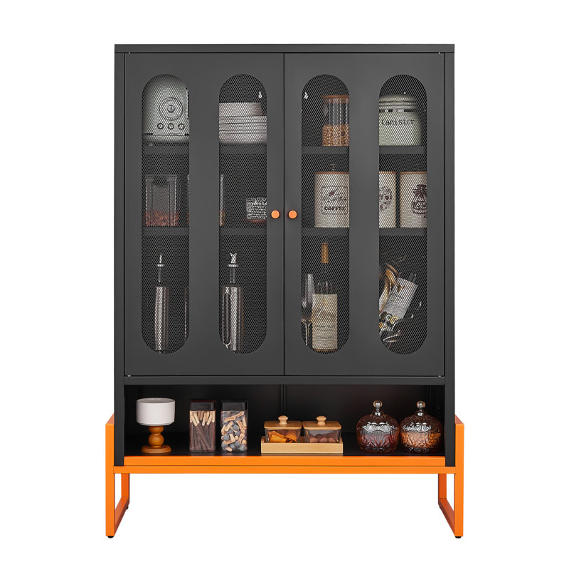 Armoire à chaussures à double face en maille avec pied de 5,9 po de hauteur, cloisons réglables pour les besoins de rangement sur mesure, robot de balayage à base creuse, métal noir thermolaqué, autoportante moderne