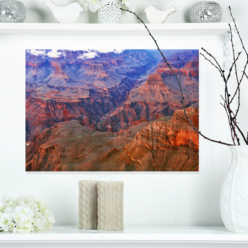 Vue du Grand Canyon bleu et rouge - Photographie sans cadre sur métal, H 12 po x l 20 po x P 2 po