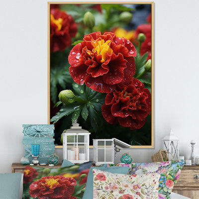 Red Marigold Medley - art mural souci