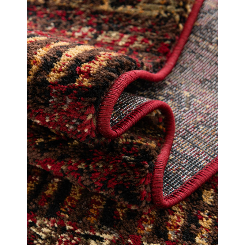 Blakely Geometric Area Rug in Burgundy/Brown/Black, Rectangle 5'3" x 7'1"