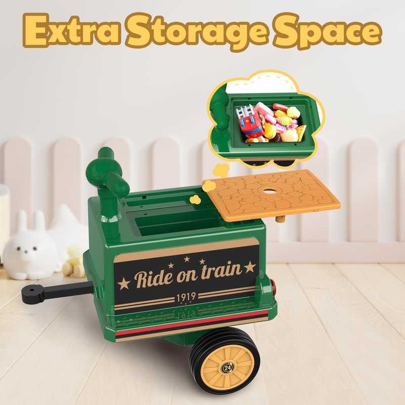 DEARAUTO train électrique à jouets 12V pour enfants, ensemble de train sans rail, locomotive et train avec roues en caoutchouc, boîte de rangement, comprend 1 locomotive et 1 chariot,