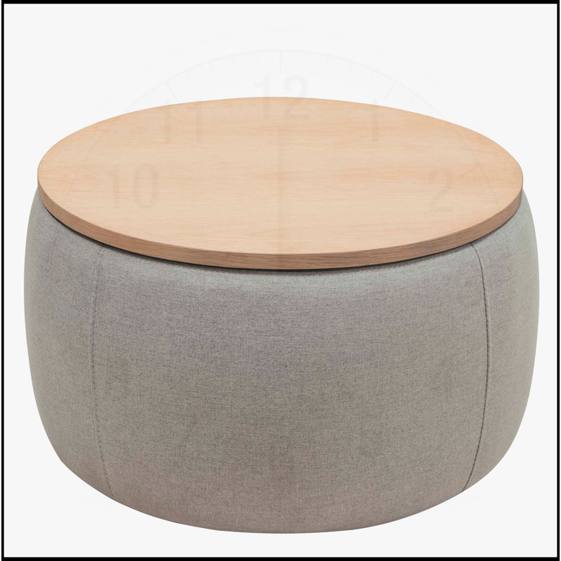 Repose-pieds rond avec rangement 2 en 1, idéal comme table de bout et siège, peu encombrant et multifonctionnel, Gris clair
