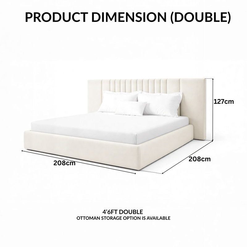 Upholstered Bed, Cream, Double (145 x 208 cm)