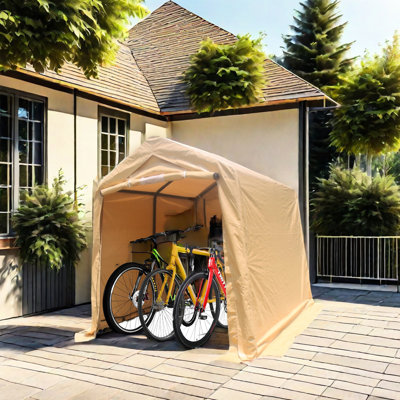 Heavy Duty 7X8 Ft Outdoor Tent For - Sand Color, Waterproof, Protected, Snow, Easy Installation With Ground Pegs Portable Garage , , Wind Ropes And Stakes