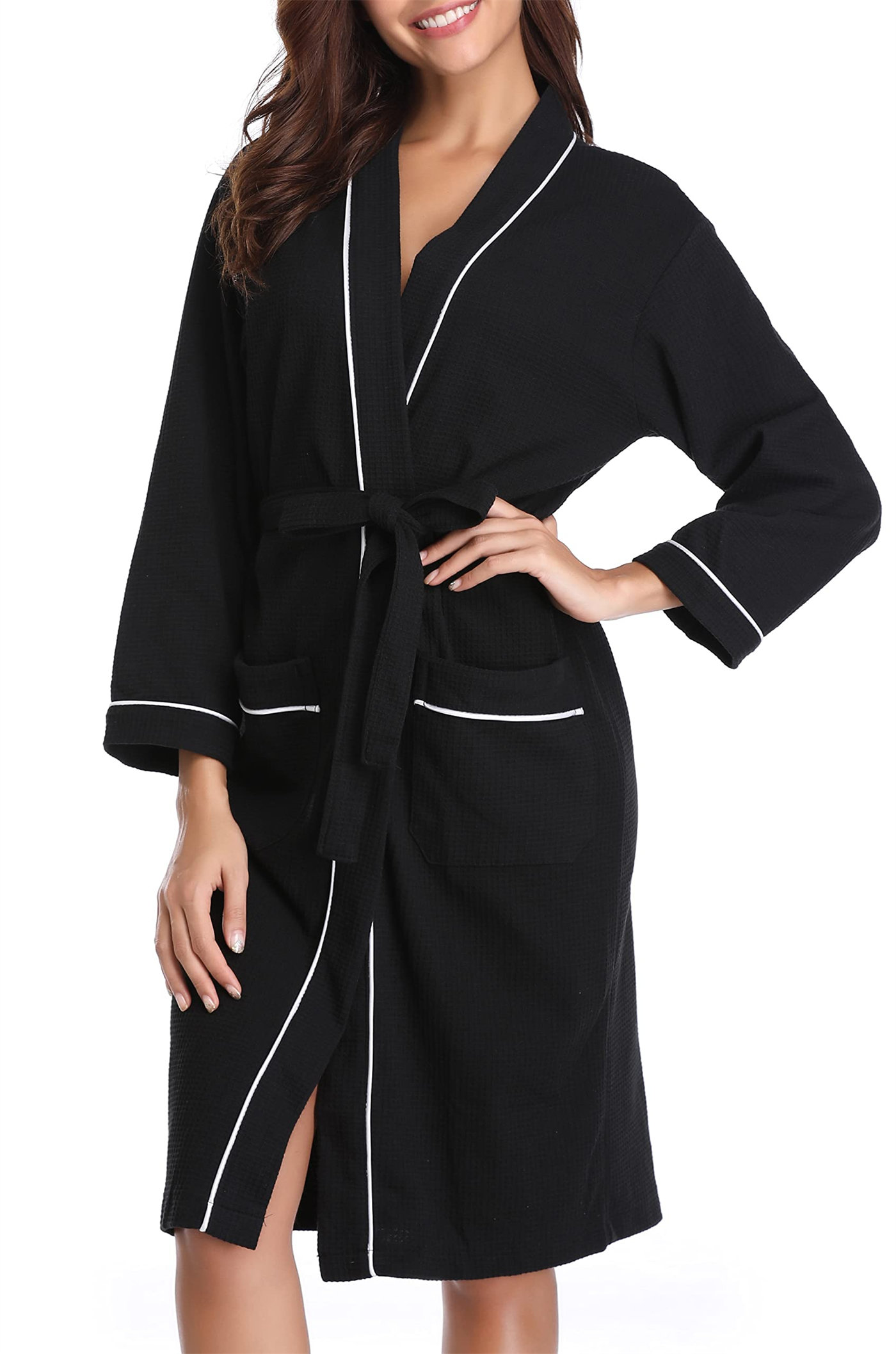 Ladies Mens Kimono Lightweight Grey Waffle Bath Robe 100% Cotton Dressing  Gown | eBay