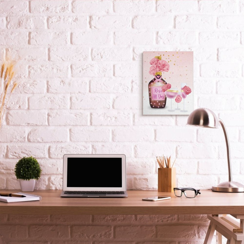 «Rose All Day» avec détails à pois roses par Ziwei Li - reproduction d'art, H 20 po x l 16 po, Toile tendue