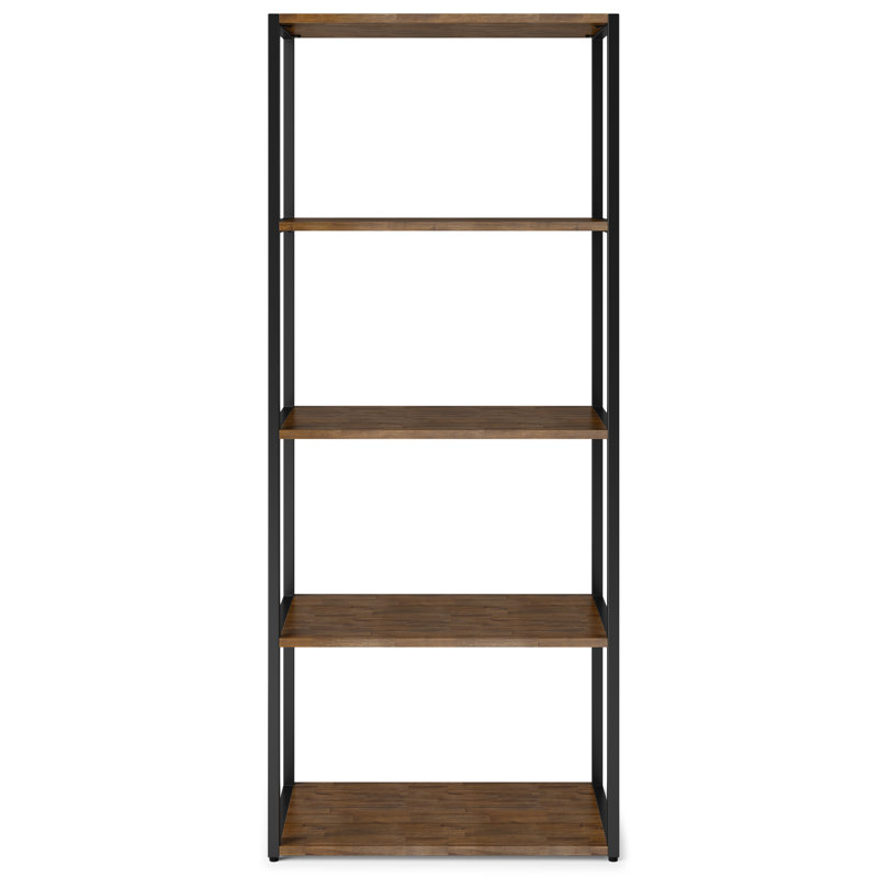 Bibliothèque industrielle moderne 30 "à 4 tablettes en acacia avec tablettes ouvertes et structure en métal