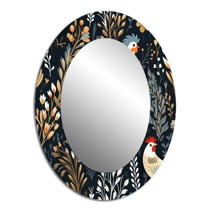 Motif de coq rouge Country Charm - miroir décoratif en marbre, miroir mural décontracté, impression d'art en métal, Ovale