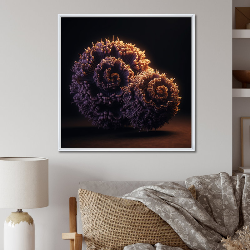 Abstrait faune mauve côtière mauve orange I, H 30 po x l 30 po x P 1 po, Cadre flottant blanc