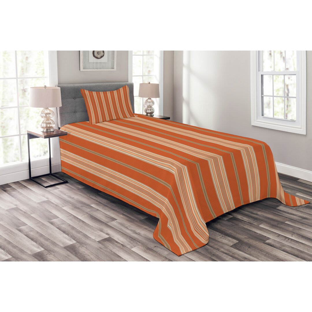 Gestepptes Bettdecken-Set, Retro Themed Stripes, Burnt orange, Burnt Orange Tan