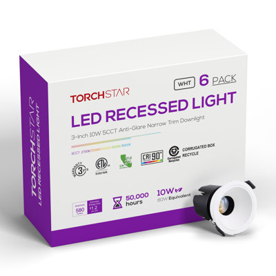 3" 5CCT Anti Glare LED Recessed Lights with J-Box, Ultra Narrow Frame, Deep Canless Recessed Light, Gimbal LED Ceiling Light, 0.31" Ultra-Slim Trim