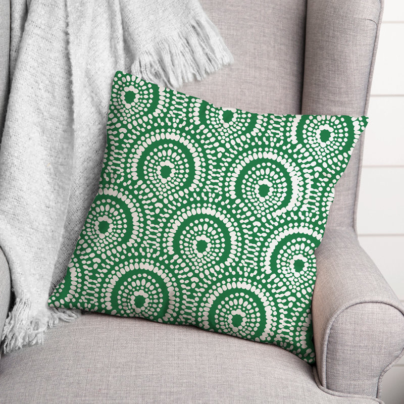 Polka Dots Outdoor Reversible Throw Pillow, Green, 18" H x 18" W