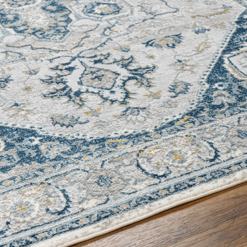 Mikel Traditional Blue Area Rug, Rectangle 9'2" x 12'