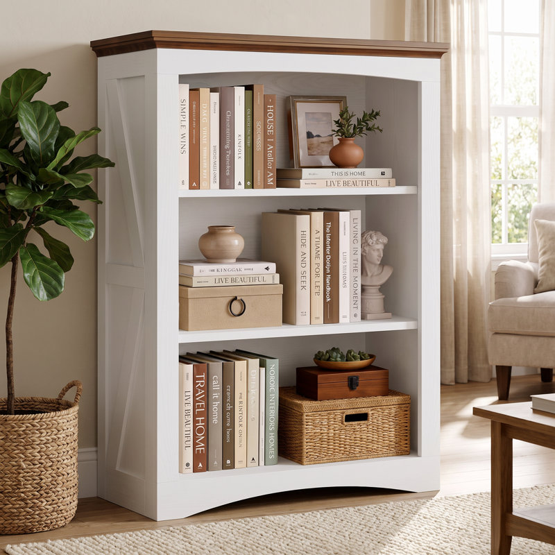Bibliothèque de style champêtre à 3 niveaux de 43 pouces de hauteur avec étagères de rangement ouvertes