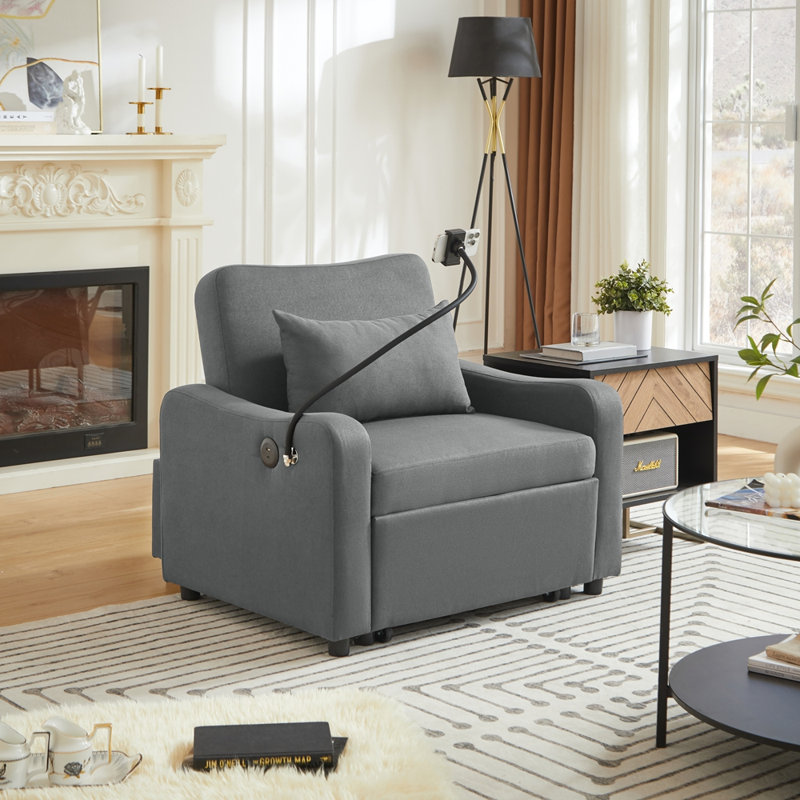 Fauteuil convertible 3 en 1 avec dossier réglable et support pour téléphone et USB, type C, fauteuil inclinable réglable, fauteuil