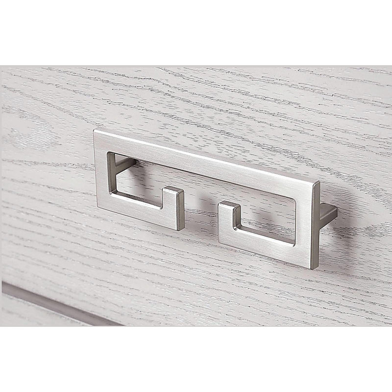 1 table de chevet port USB avec poignées en métal et tiroirs à queue d'aronde française et anglaise finition blanc rustique