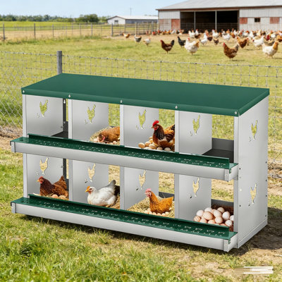 Boîte de nidification pour poules pondeuses, boîte de nidification en métal à 8 compartiments, boîtes de nidification murales pour poulets, collection facile d'œufs, boîtes de ponte pour poules pour protéger les œufs, vert