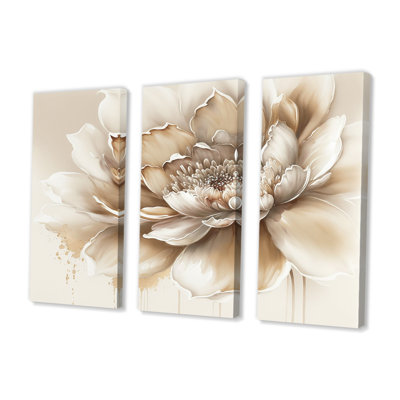 «Blooming Beige Floral Design III», 3 impressions sur toile tendue