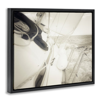 Clear Day Sailing Gray Framed Floater Canvas Wall Art by Graffi*tee Studios