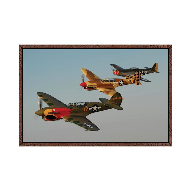 Two P-40 Warhawks And A P-51D Mustang Flying Over Chino, California by Phil Wallick - Gallery-Wrapped Canvas Giclée on Canvas