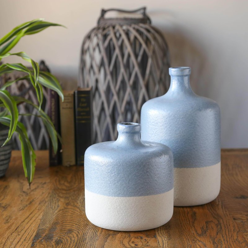 Goff Handmade Stoneware Table Vase,  12.5" H x 7.5" W x 7.5" D, Turquoise