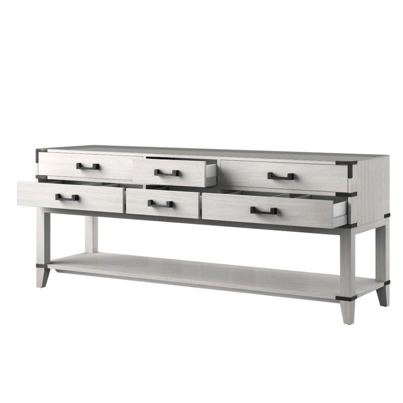 Meuble-lavabo double en chêne blanc 80 po - 22 D, fermeture en douceur, 4 tiroirs et tablette ouverte, bois massif, mécanisme de fermeture en X entièrement assemblé, armoire, assemblé