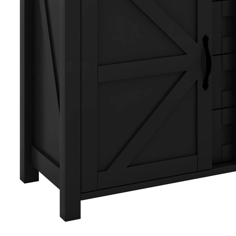 55.1-Inch Sideboard Buffet Cabinet With Storage & Power Outlet, Woodcabinet With Sliding Barn Door And Drawers, Black