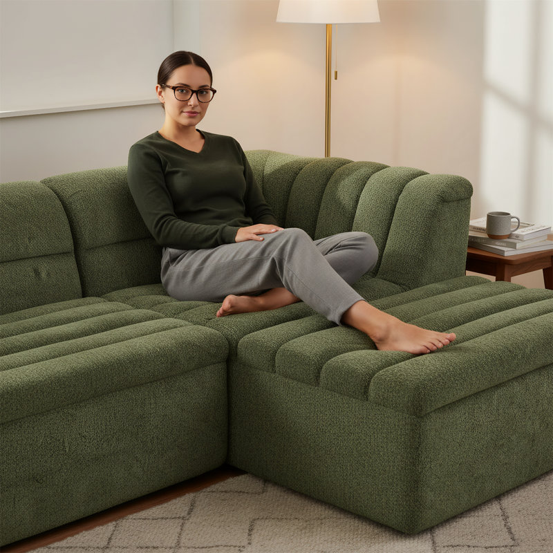 Canapé modulaire en L de 106 pouces, Vert