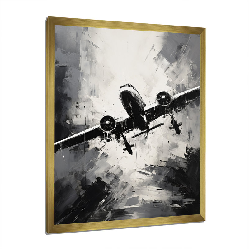 «Monochromatique Plane Soaring II», art mural avion, Encadrement doré, H 40 po x l 30 po x P 1,5 po