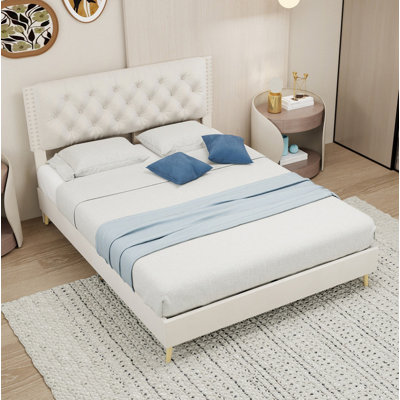 Suede Soft Package Bed - Decorate the master bedroom space with a soft and peaceful focus. Sturdy structure ensures stable sleep and creates a private resting place, full size, beige.