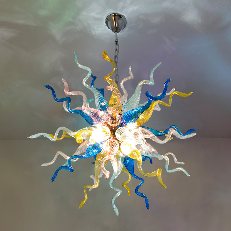 Hand Blown 6-light Sputnik Chandelier, Modern Linear Semi Flush Mount