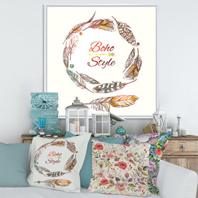 " Ethnic Beige Boho Feather "