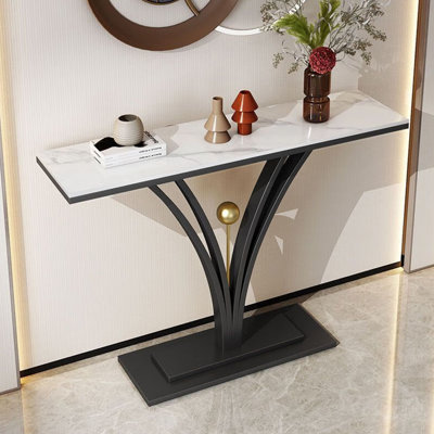 Modern simple sintered stone porch table.