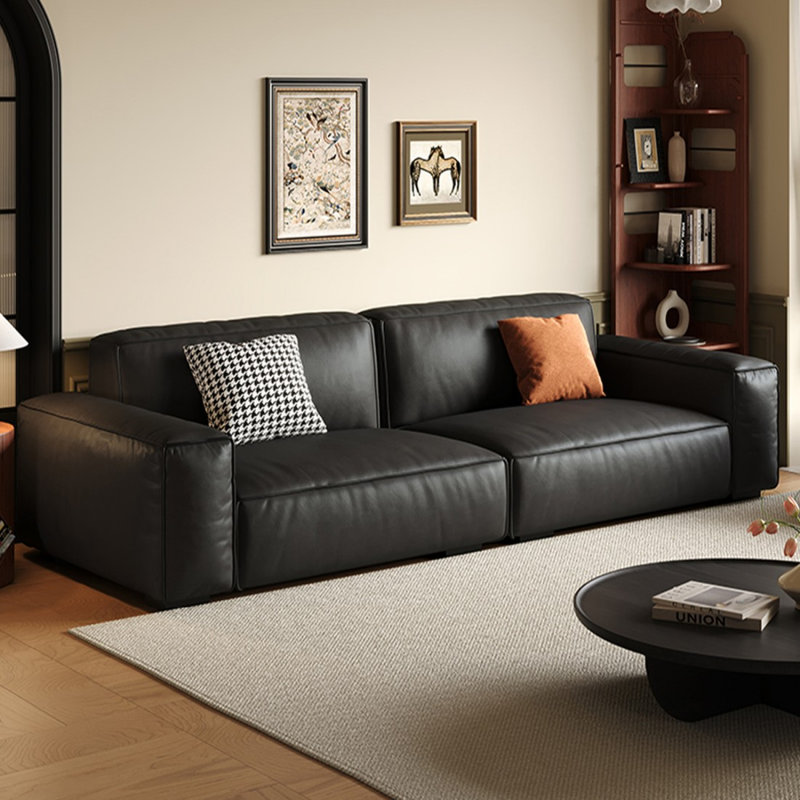 Causeuse-coussin modulable noire en cuir véritable, Noir