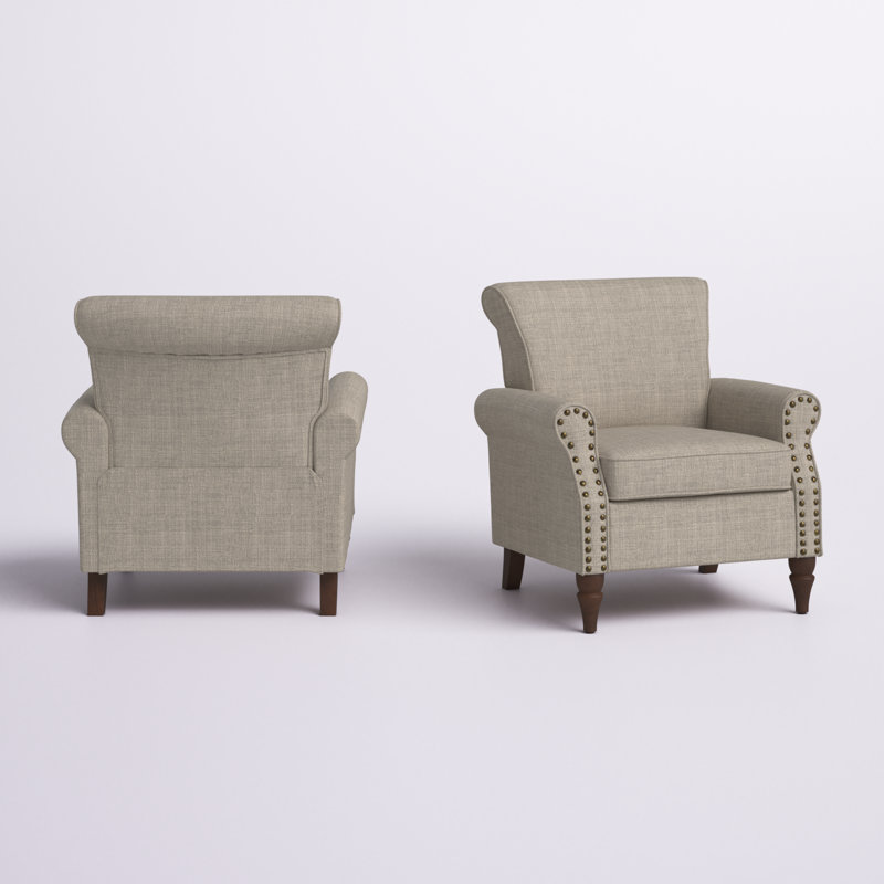 Fauteuil rembourré avec pieds en bois massif Mooresville, Polyester gris