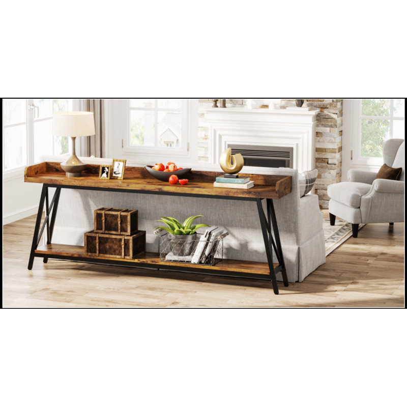 70.9 Inch Extra Long Industrial Console Table, Rustic Brown Sofa Table for Narrow Entryway or Hallway, Tall Accent Furniture for Living Room